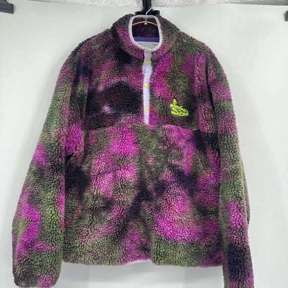 Sundae School Multicolor Button Long Sleeve Tie Dye Fleece Sherpa Jacket Large - Picture 1 of 8